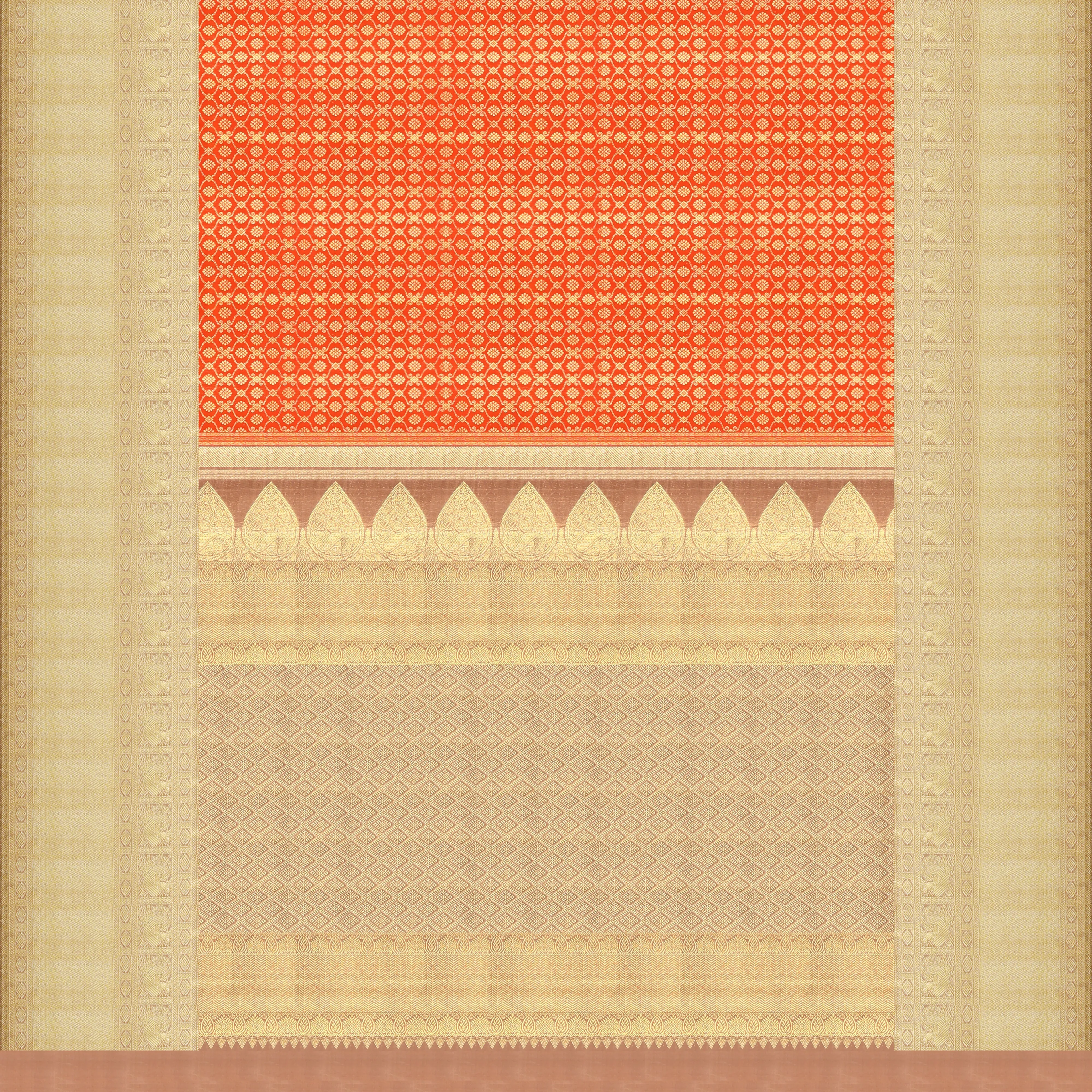 Handwoven Orange with Beige Kanjivaram Silk Saree - 432T002782DSC