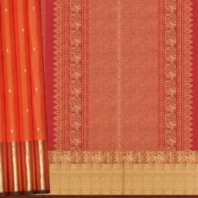 Handwoven Orange with Red Kanjivaram Silk Saree - 2042T010364DSC