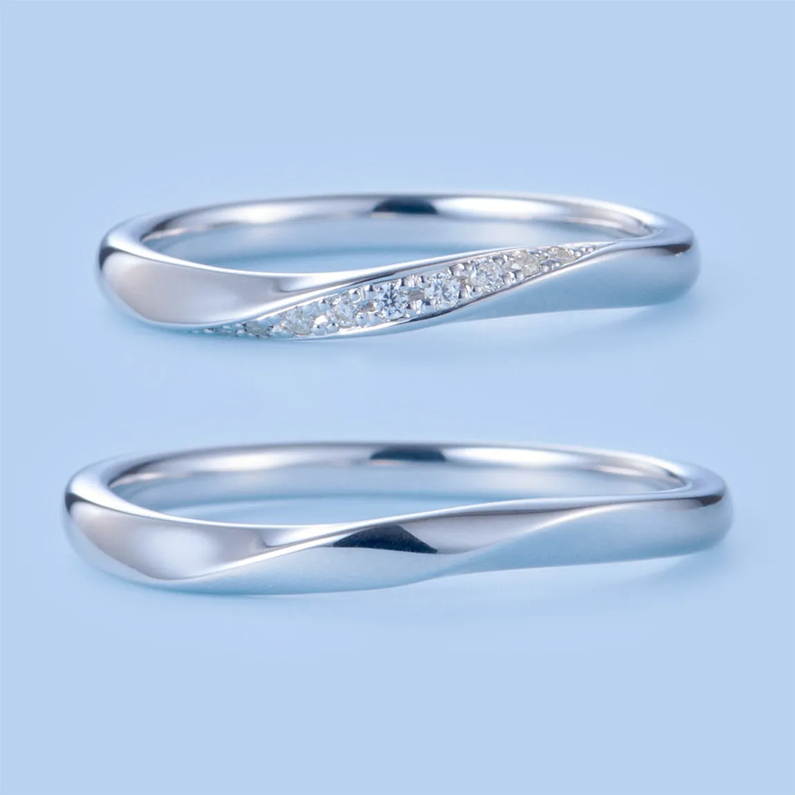 Japanese Style Twist Couple Diamond Wedding Ring Set - WM24