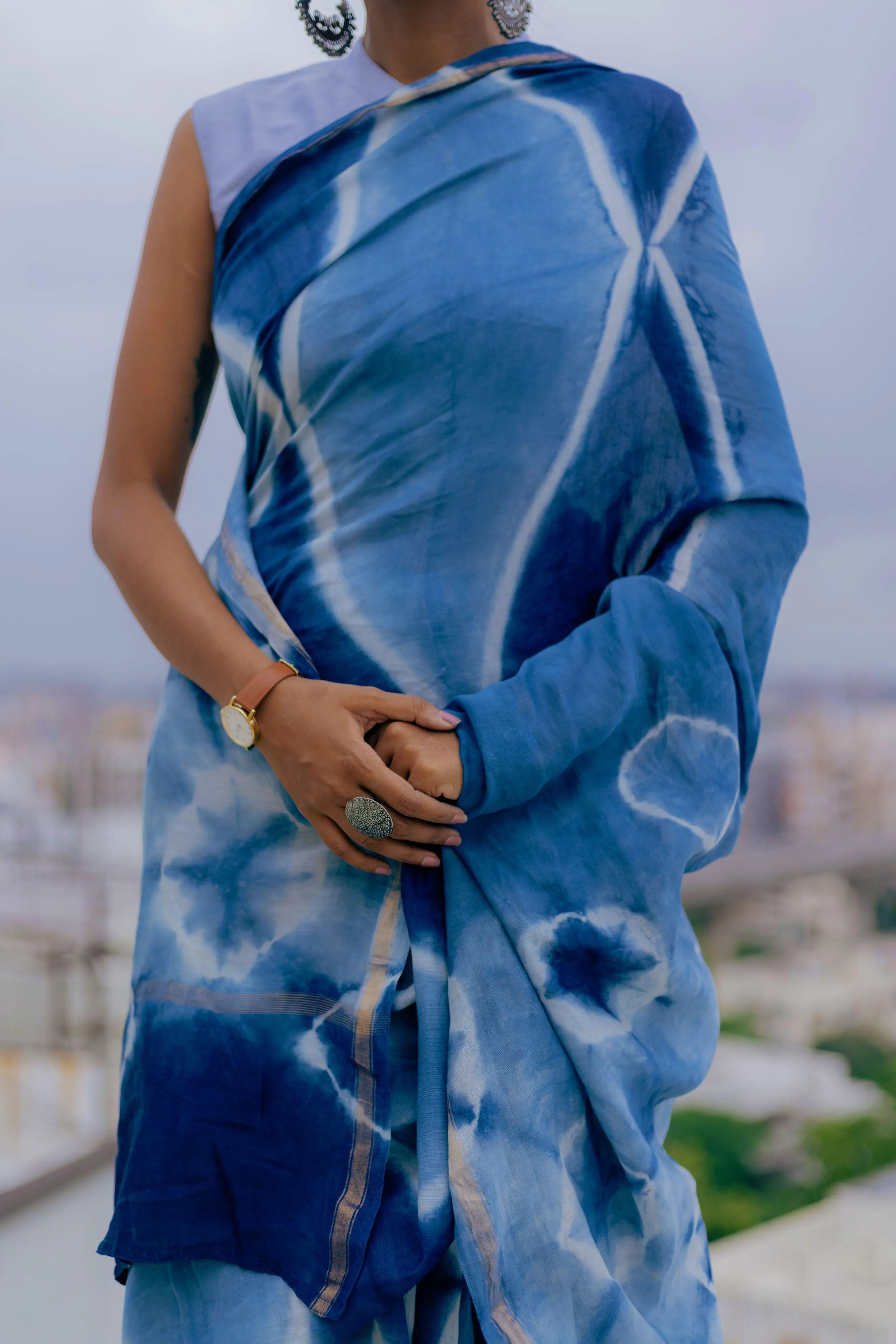 Kaisori Malhar - Dabu Clamp Indigo Dabu Silk Cotton saree 004