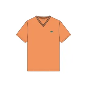 Lacoste V-Neck Pima Cotton Tee In Mandarin Orange