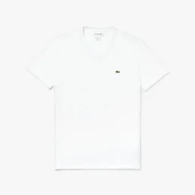 Lacoste V-Neck Pima Cotton Tee In White