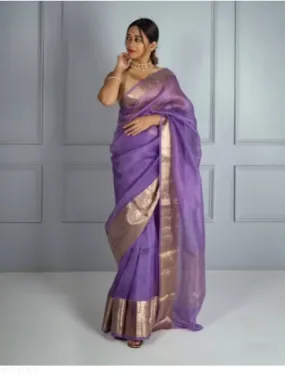 Lavender Gold Organza Jacquard Border Saree