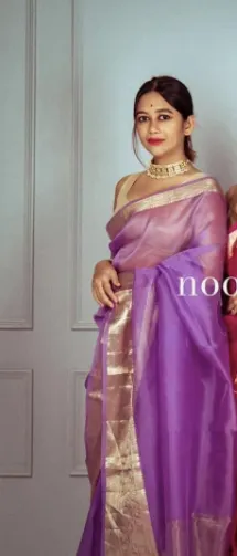 Lavender Gold Organza Jacquard Border Saree