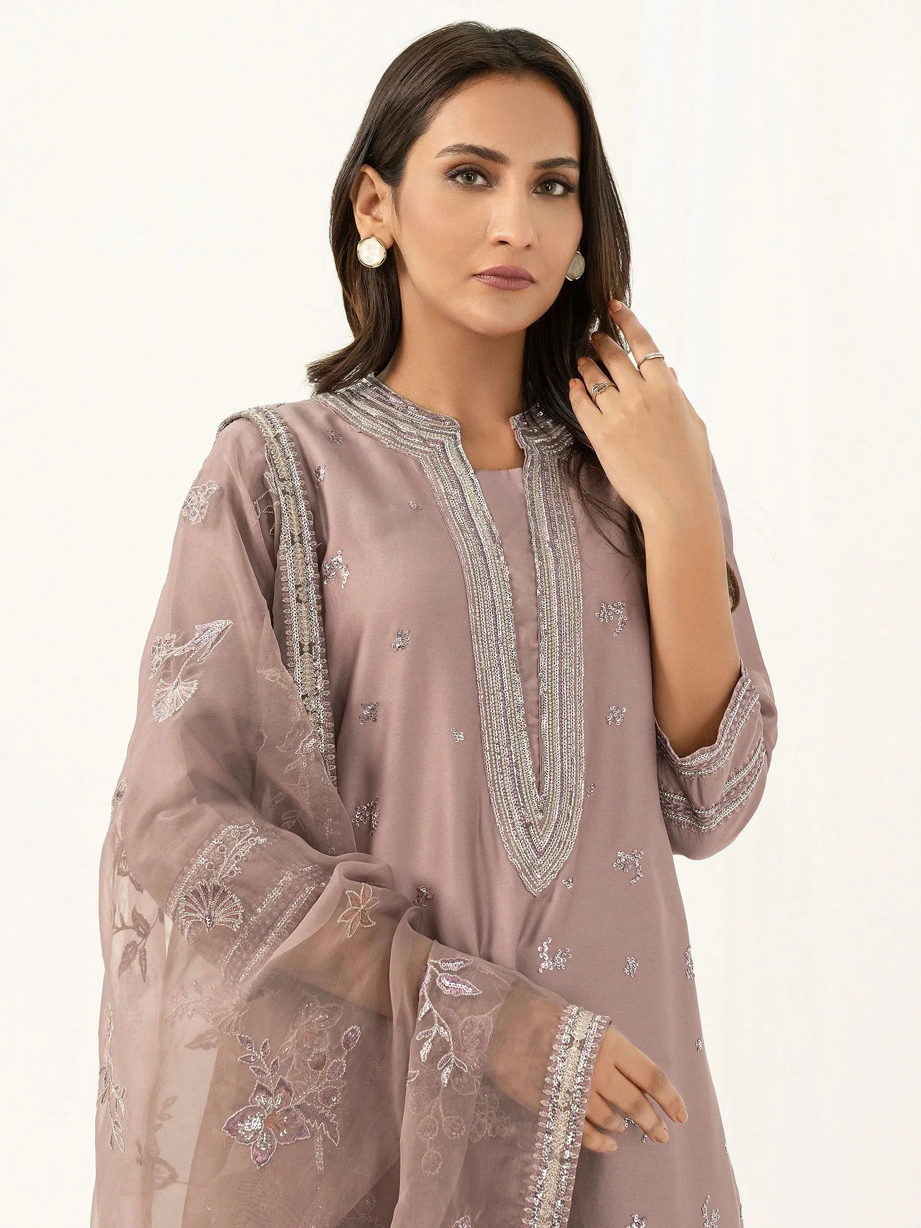 Limelight Tea-Pink Satin Embroidered 3-Piece Suit (P9207SU)