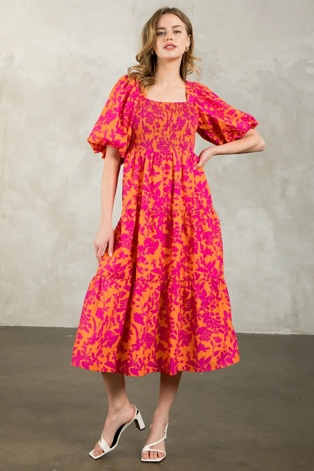 Loretta Puff Sleeve Tiered Print THML Dress