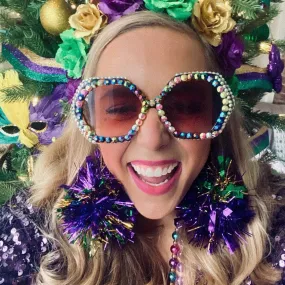 Mardi Gras Trinity Pom Pom Earrings