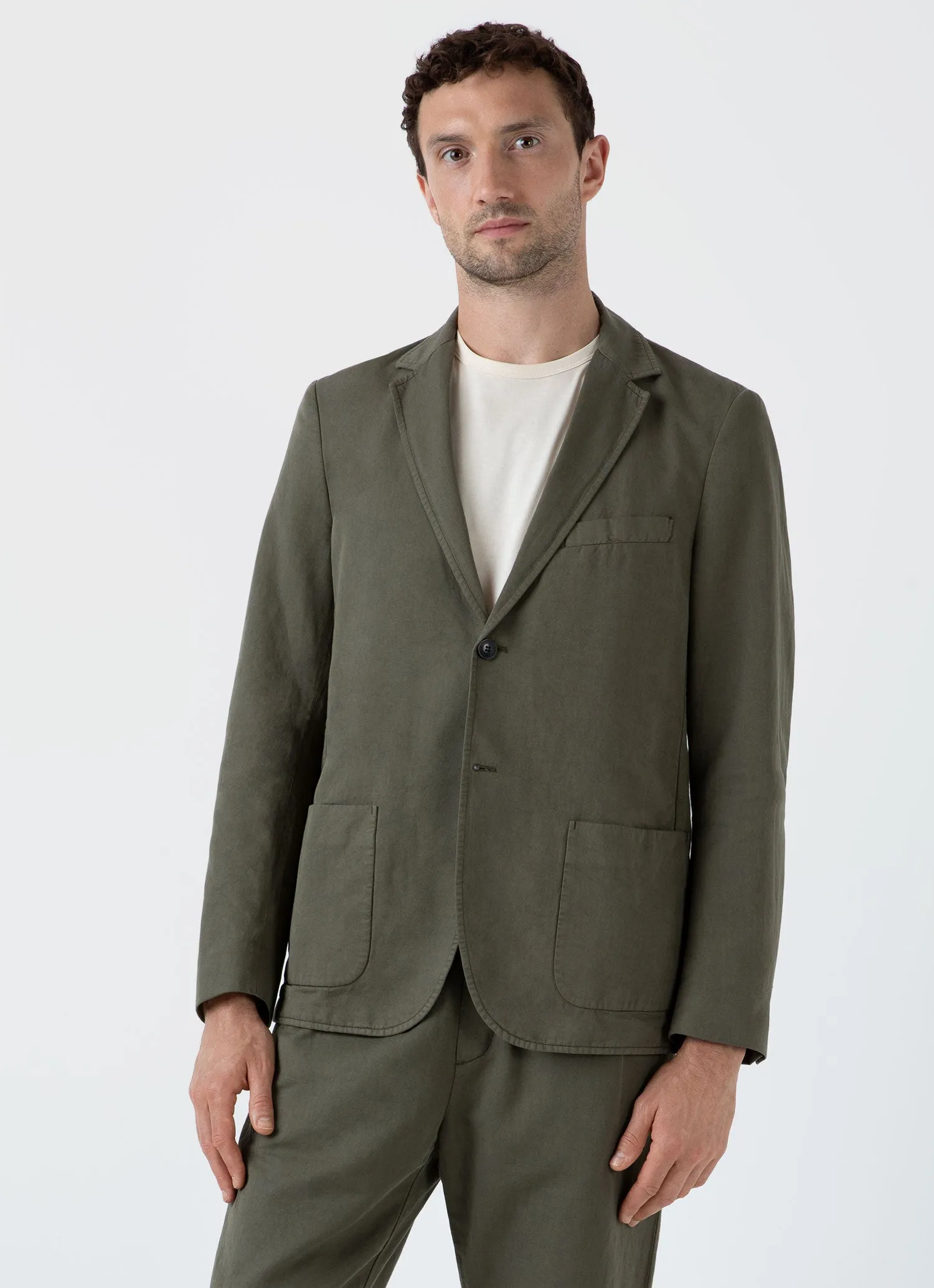 Men's Cotton Linen Unstructured Blazer in Khaki