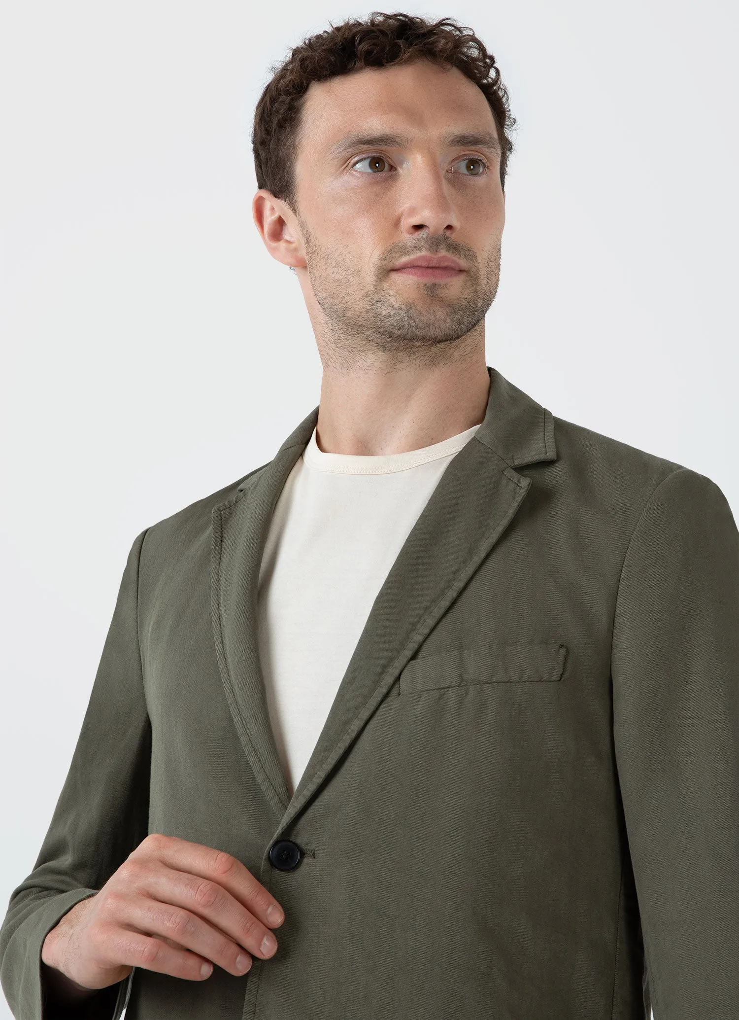 Men's Cotton Linen Unstructured Blazer in Khaki