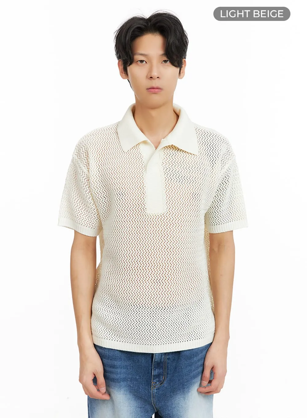 Men's Mesh Knit Collared Top IA402