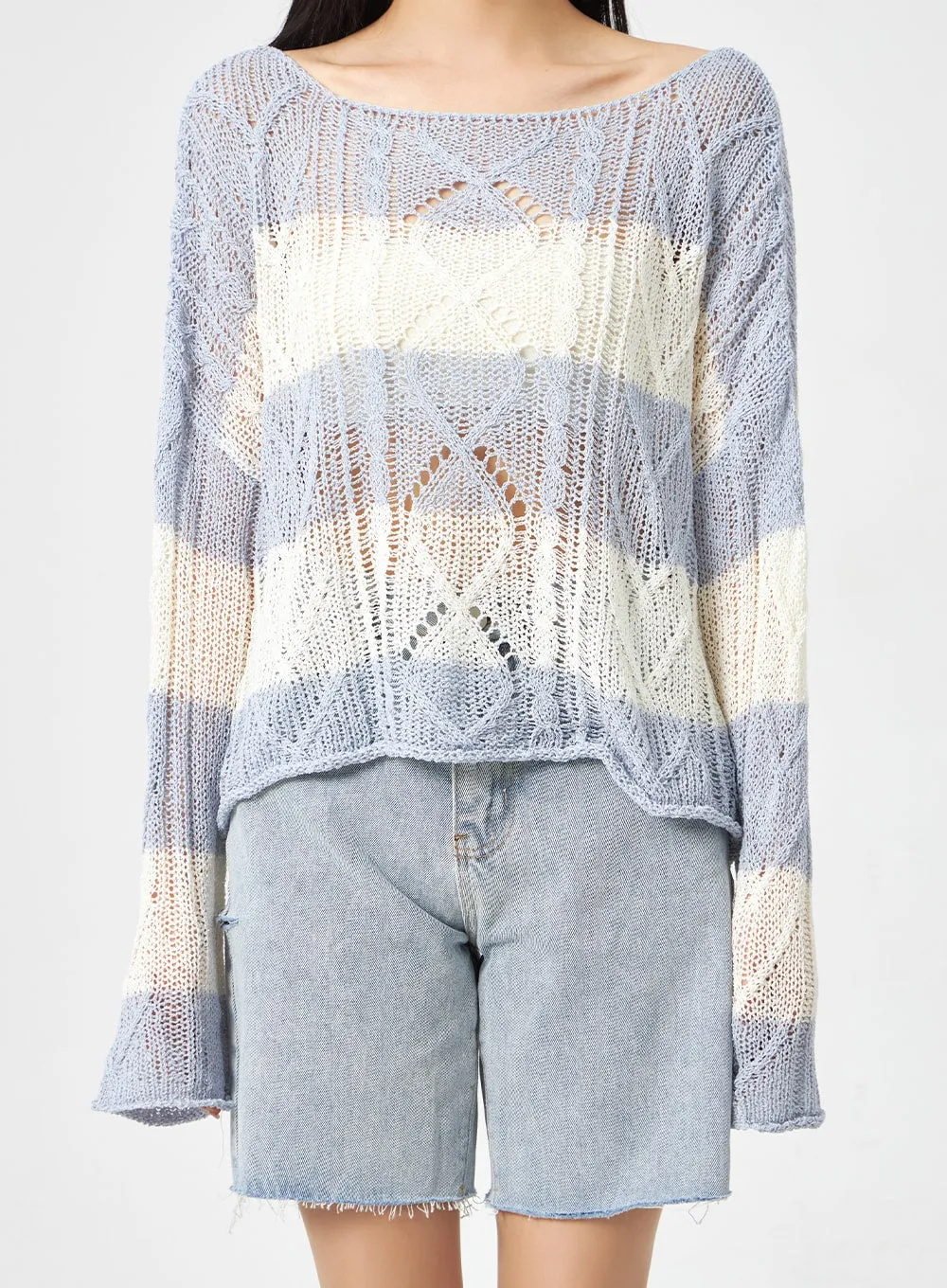 Mesh Stripe Sweater BA310