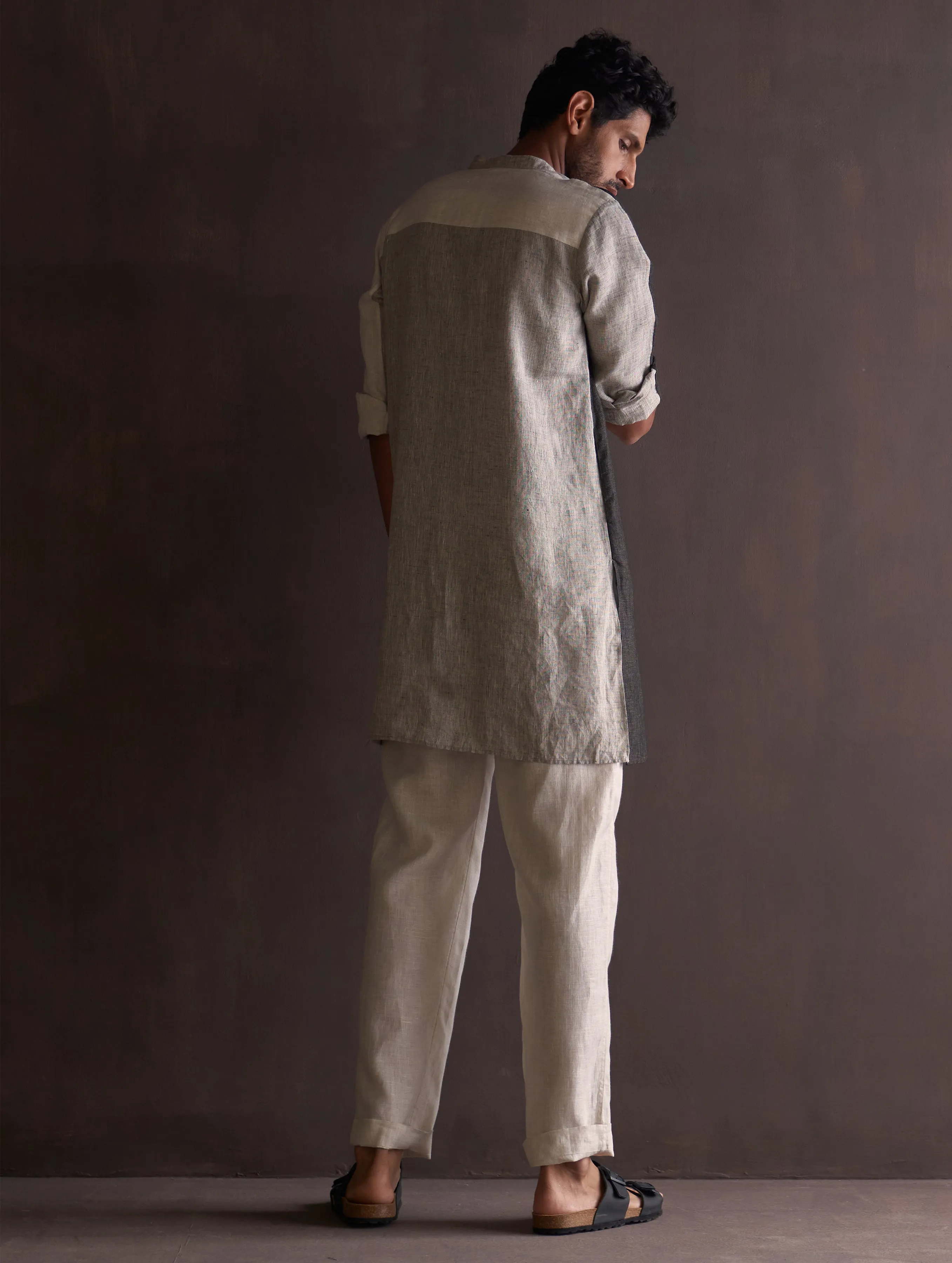 Minsu Color-Blocked Kurta Set - Grey