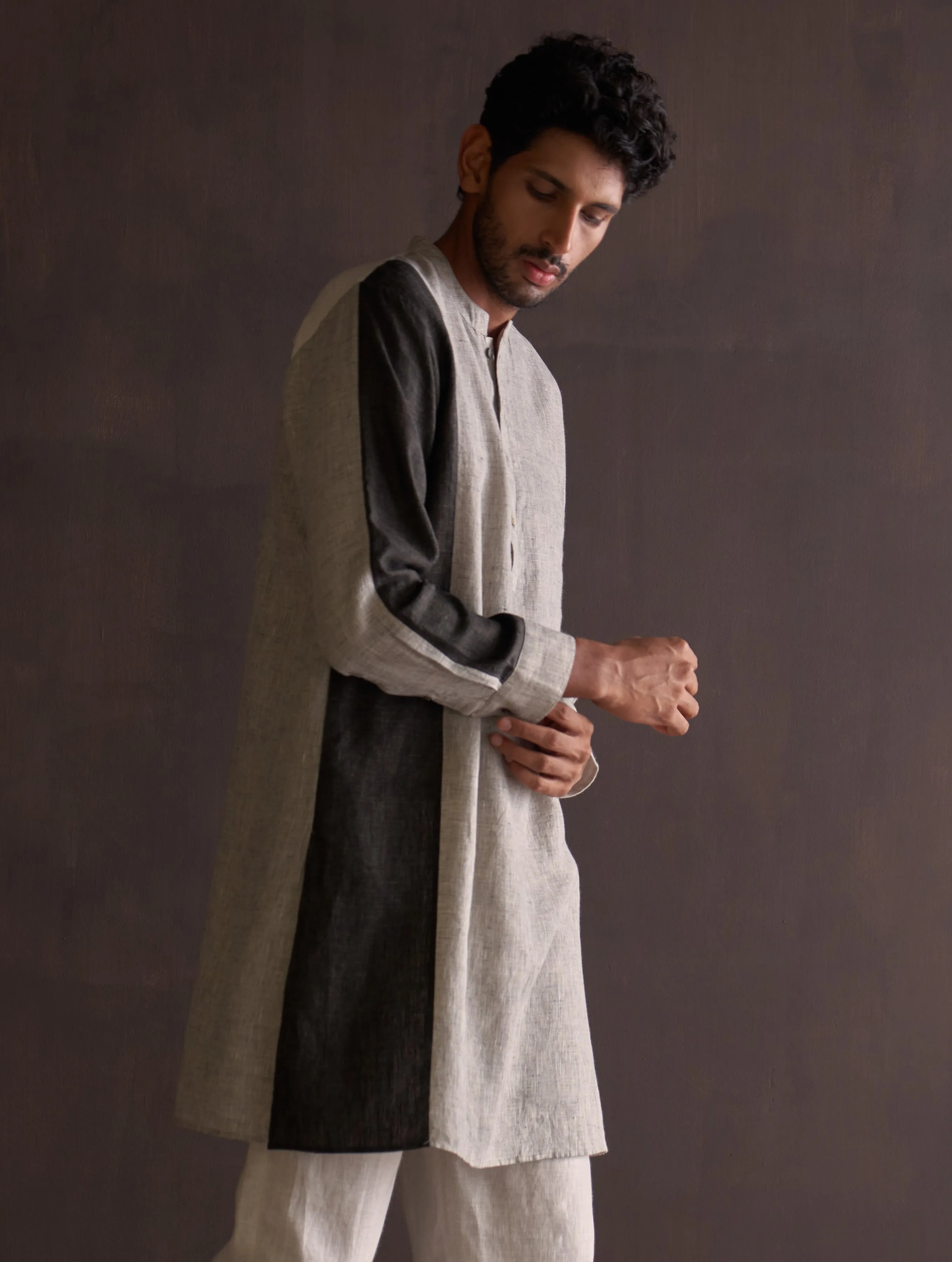 Minsu Color-Blocked Kurta Set - Grey