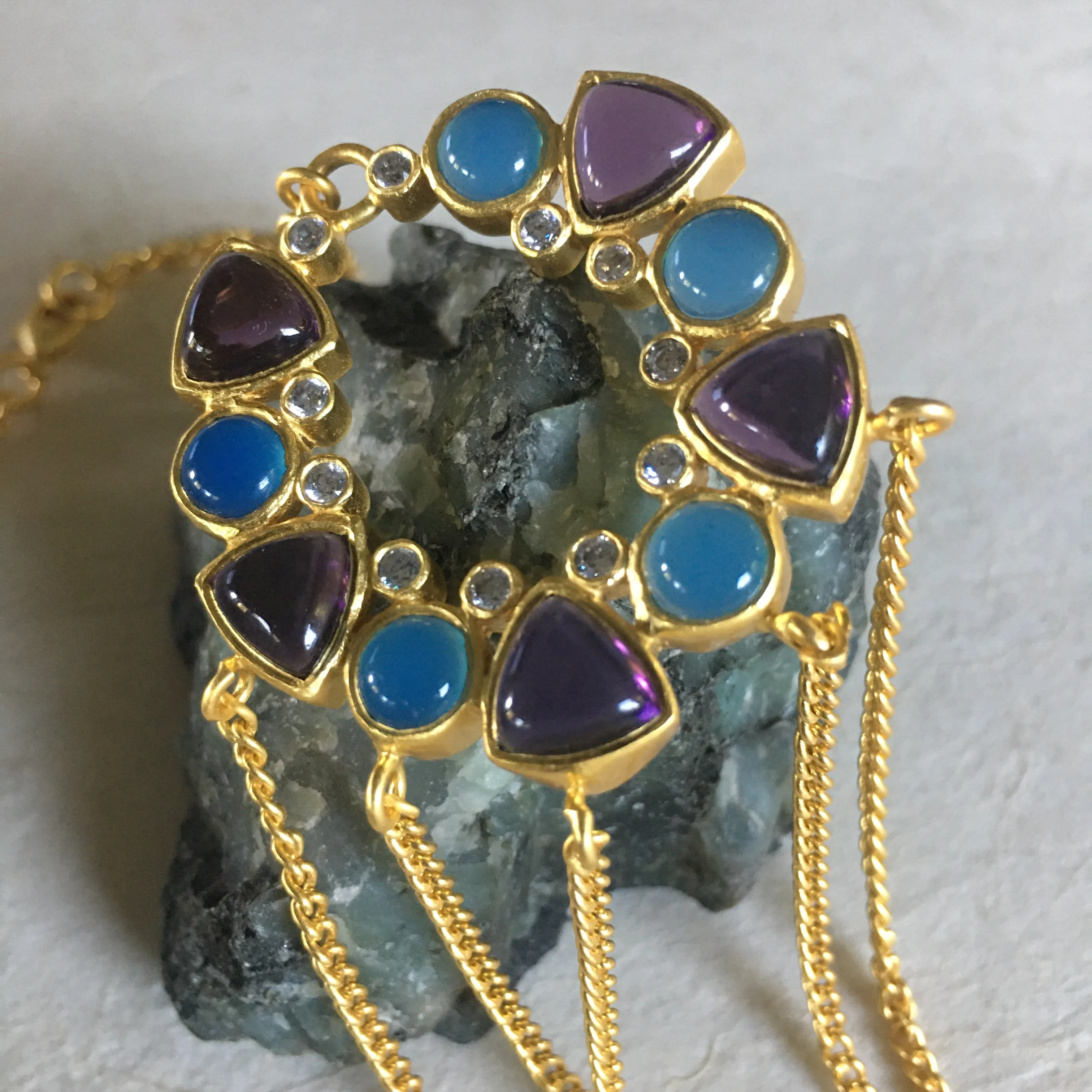 Niyati Necklace With Amethyst/Blue Chalcedony