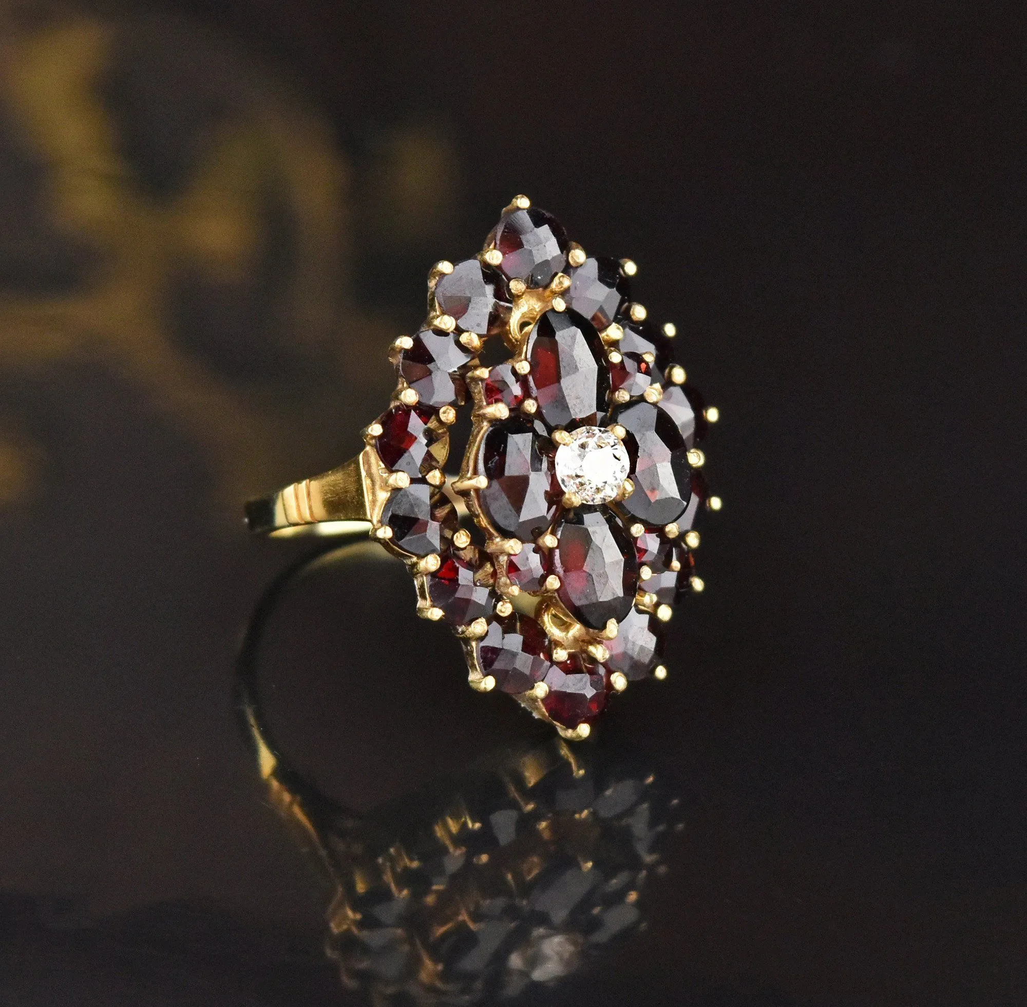 ON HOLD Victorian Style Gold Diamond Garnet Cluster Ring