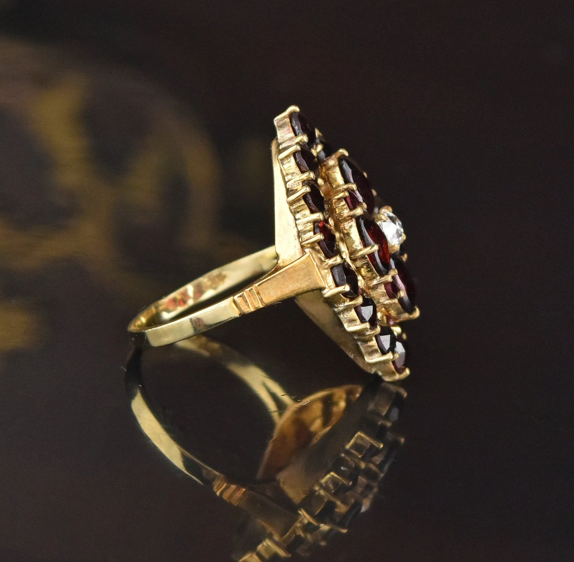 ON HOLD Victorian Style Gold Diamond Garnet Cluster Ring