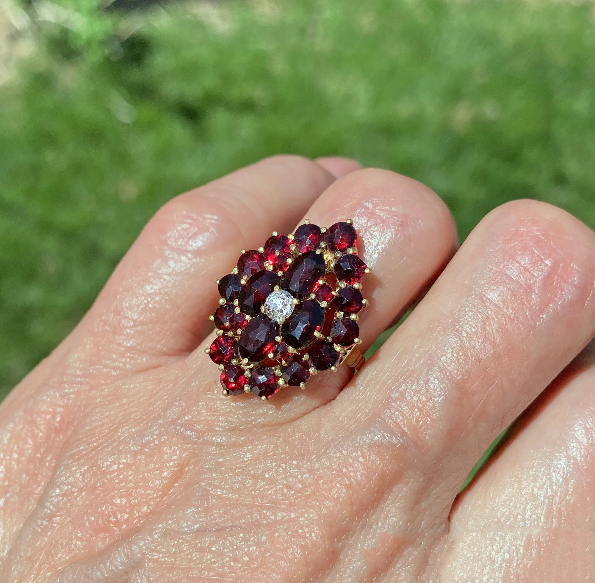 ON HOLD Victorian Style Gold Diamond Garnet Cluster Ring