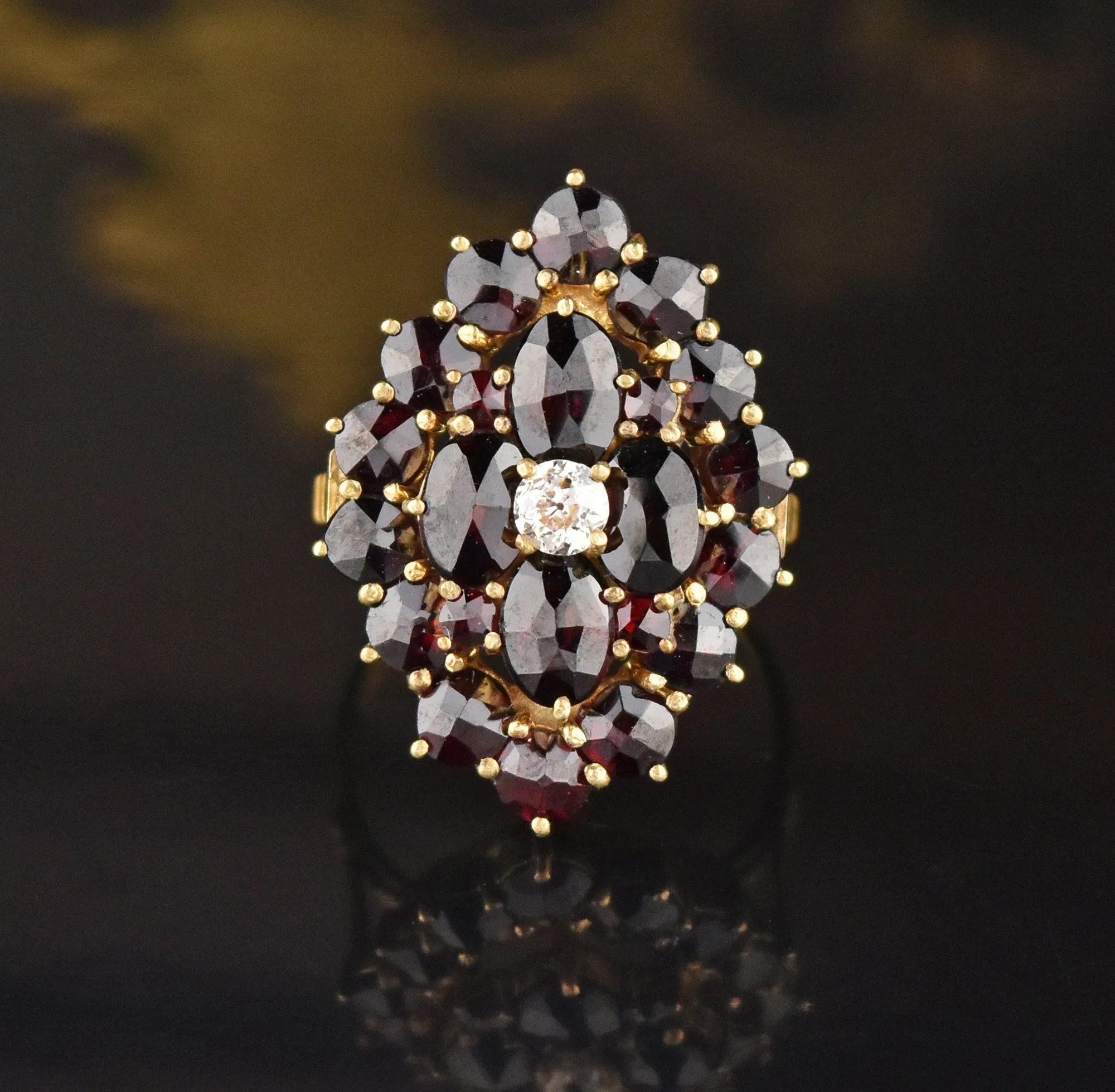 ON HOLD Victorian Style Gold Diamond Garnet Cluster Ring