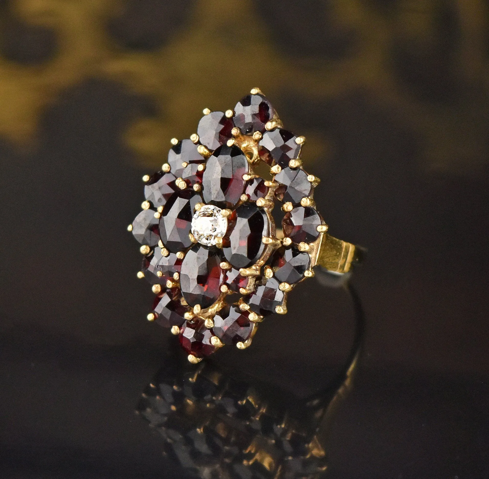 ON HOLD Victorian Style Gold Diamond Garnet Cluster Ring