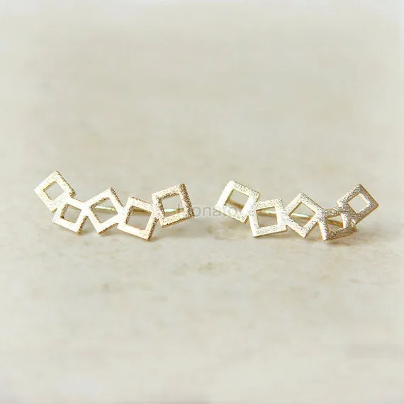 Open Squares Ear Climber, pin earrings