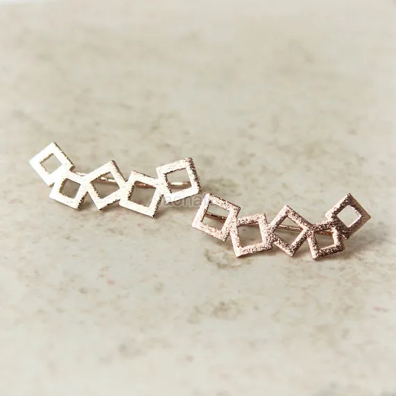 Open Squares Ear Climber, pin earrings