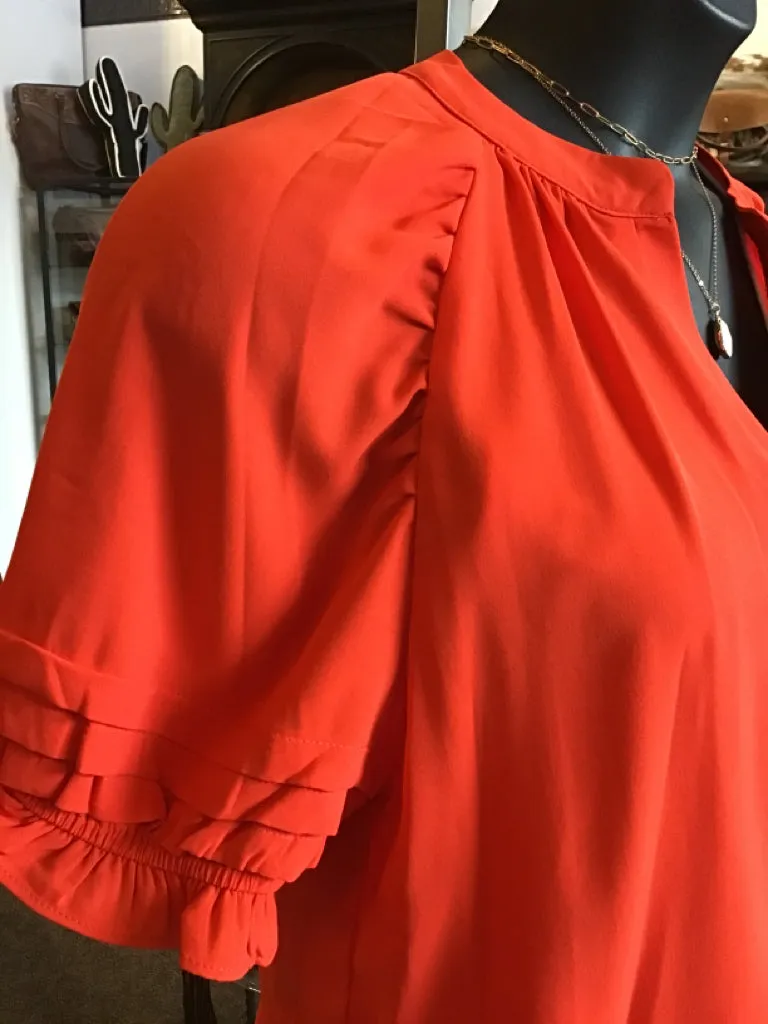 Orange V Neck Balloon Sleeve Shirt - S to XL