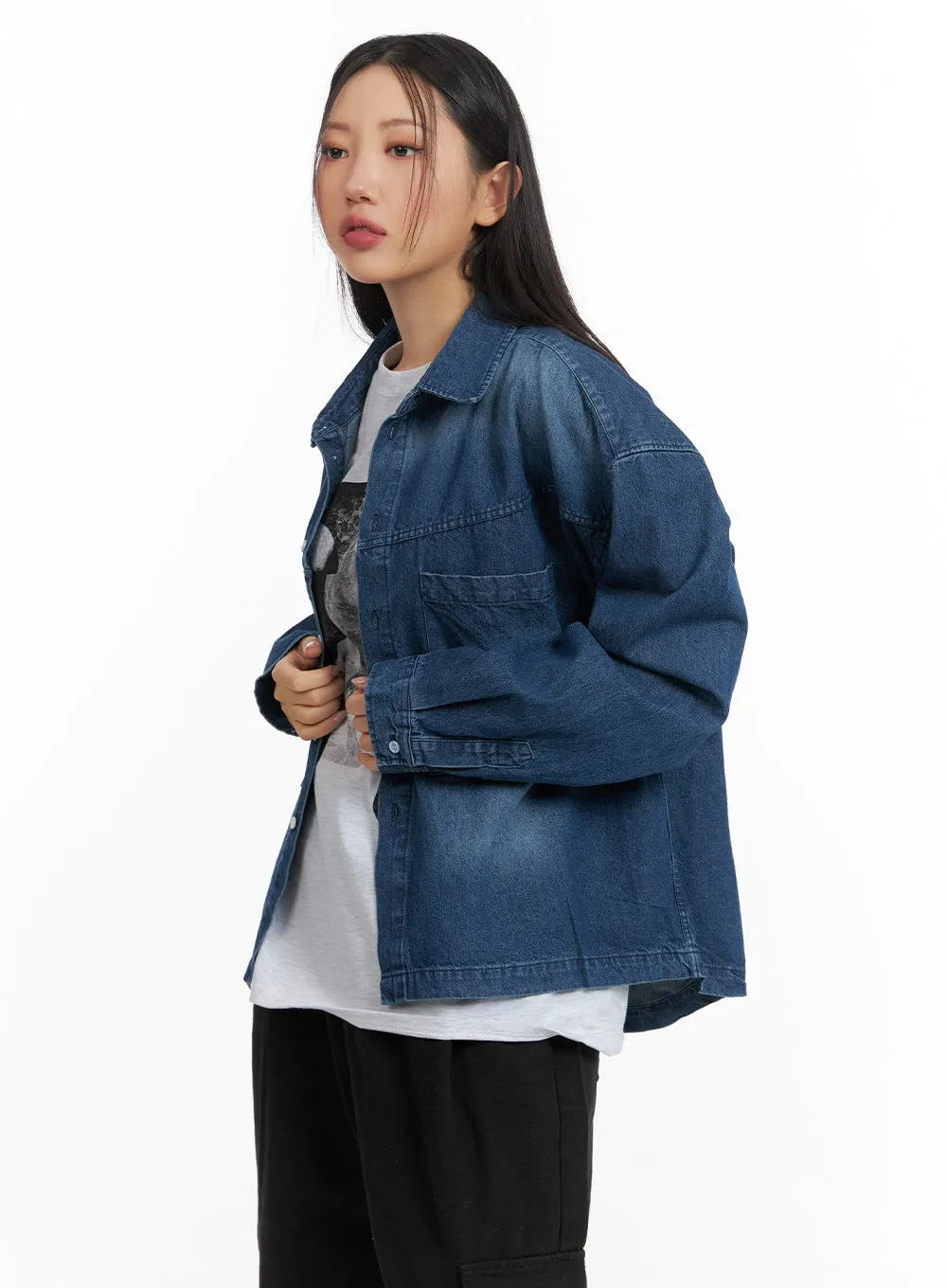 Oversized Denim Pocket Blouse CM419