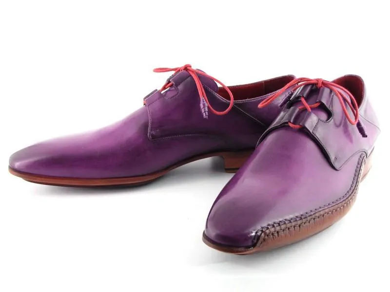 Paul Parkman Men's Ghillie Lacing Side Handsewn Dress Shoes Purple Leather