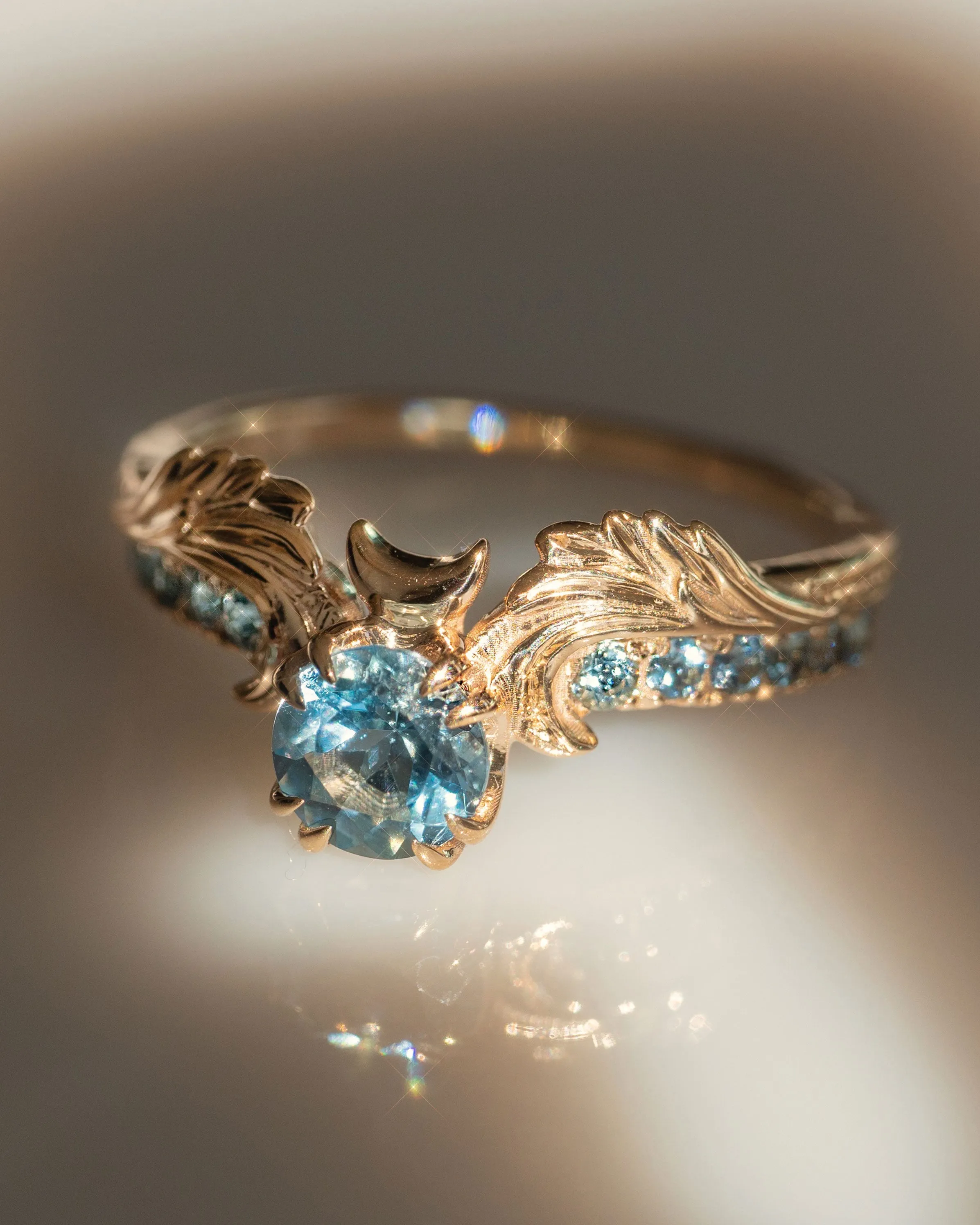 Phantom Guardian: Aquamarine Moon Ring