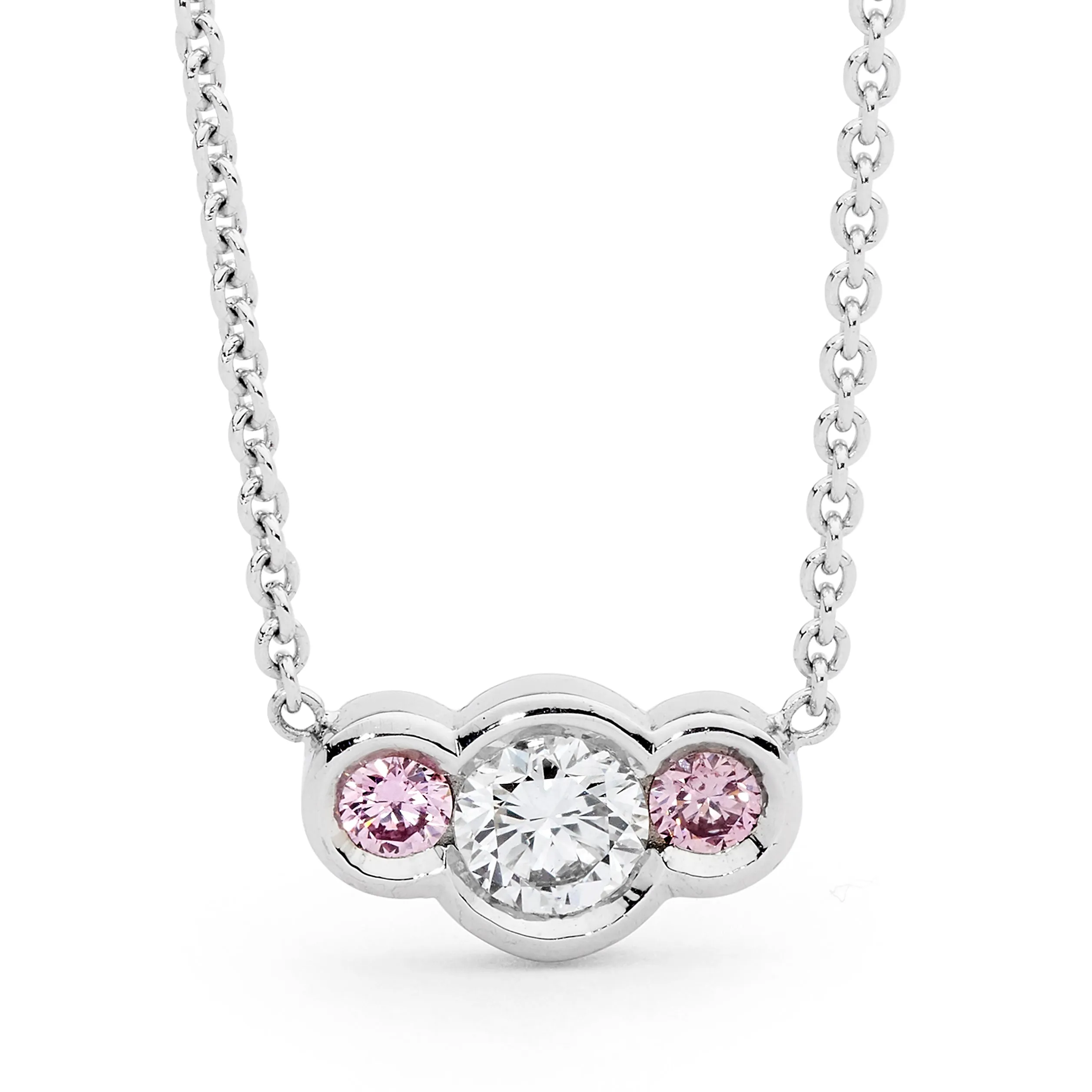 Pink and White Diamond Semi Bezel Set Necklace