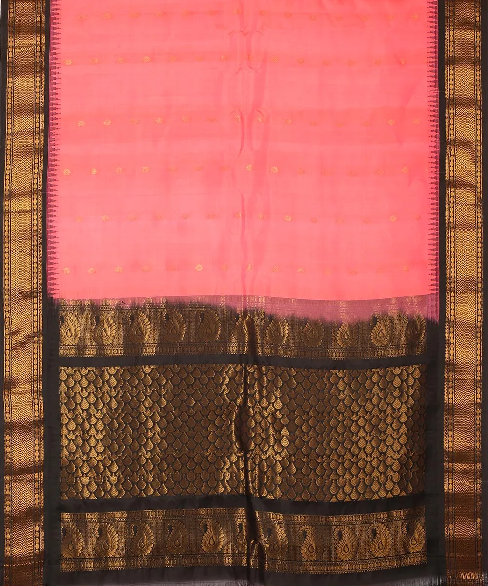 Pink black gadwal handwoven silk saree