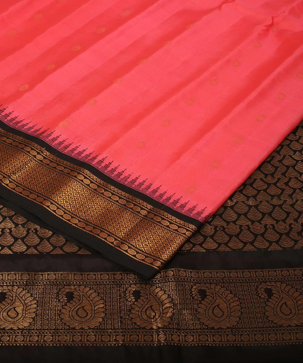 Pink black gadwal handwoven silk saree