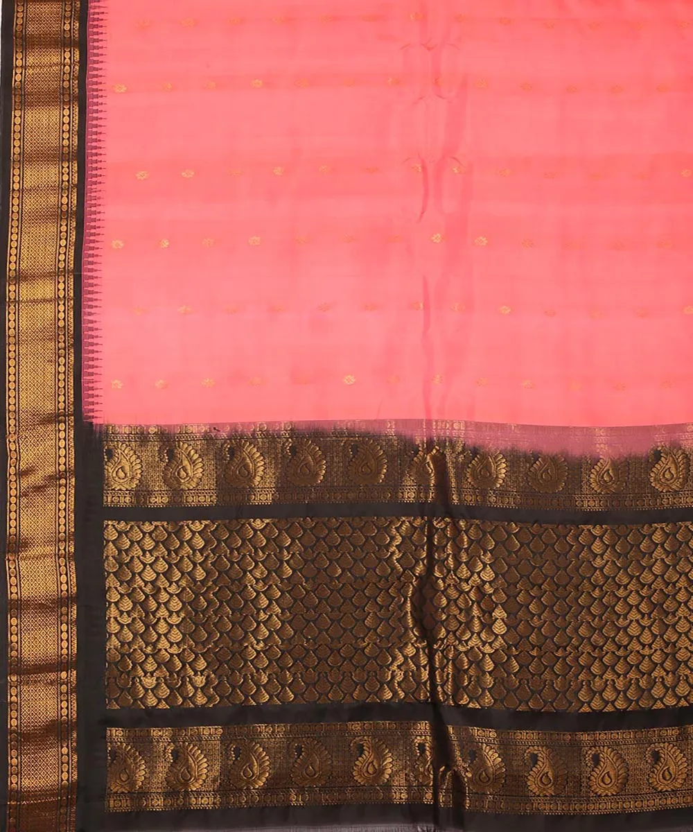 Pink black gadwal handwoven silk saree