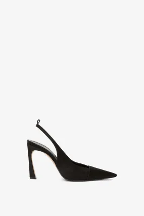 Pointy Toe Satin Sling Back Pump In Black