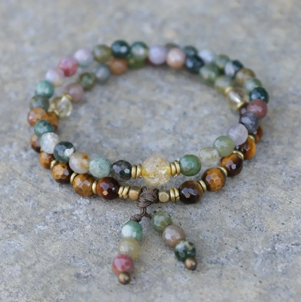 Prosperity and Success, Jasper and Citrine 54 Bead Mala Wrap Bracelet