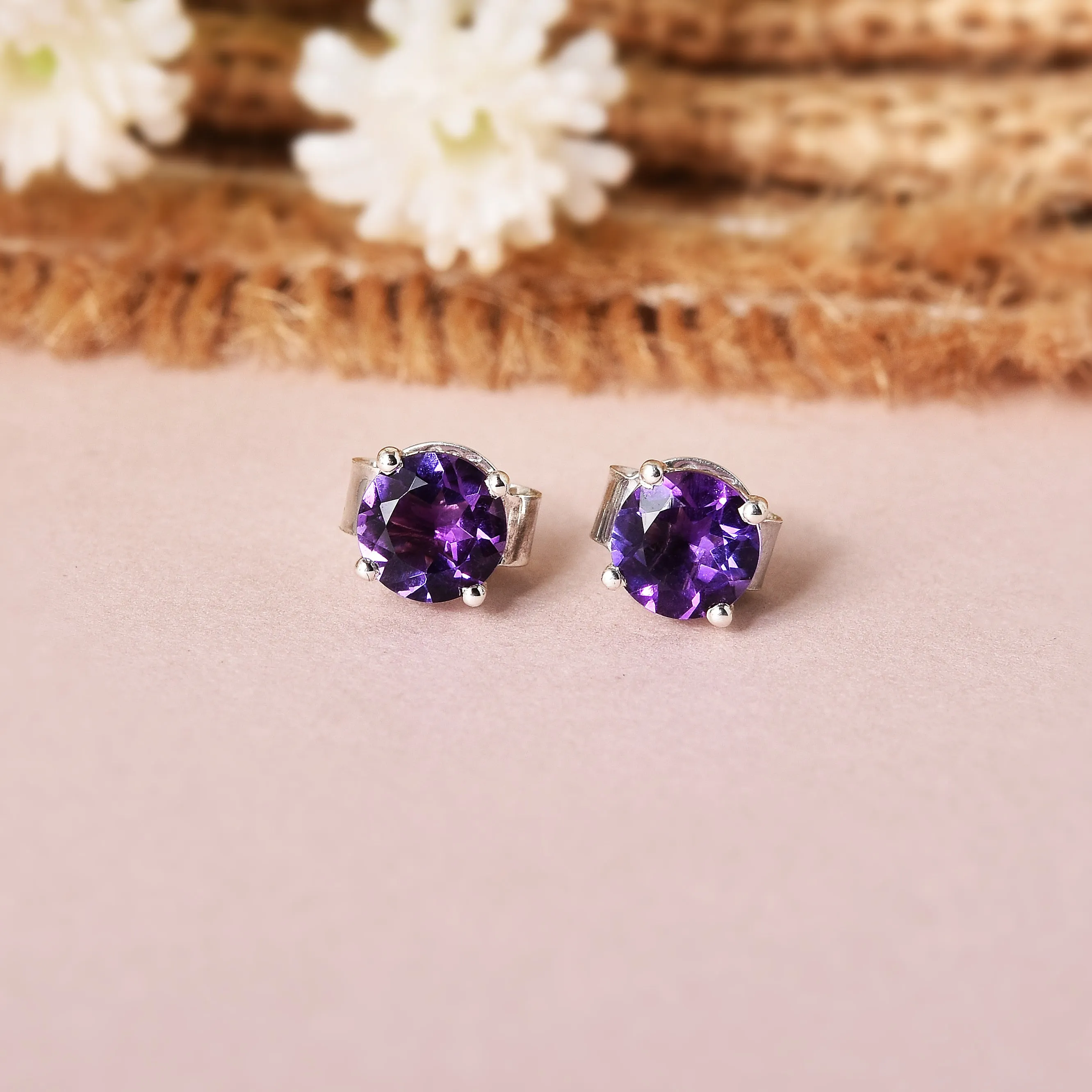 Purple Amethyst Stud Earrings