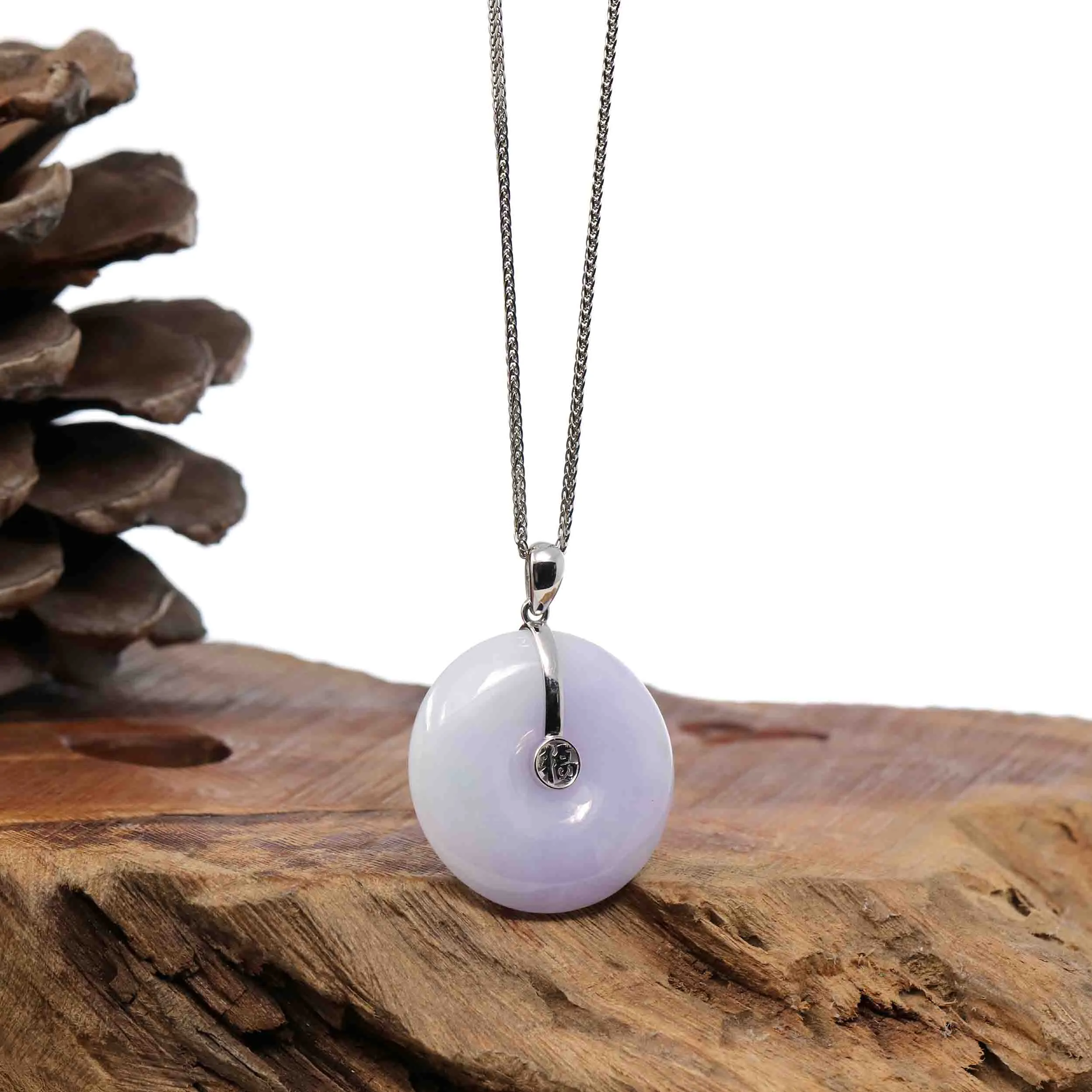 "Good Luck Button" Lavender Jadeite Jade Lucky KouKou Pendant With 14K White Gold Bail