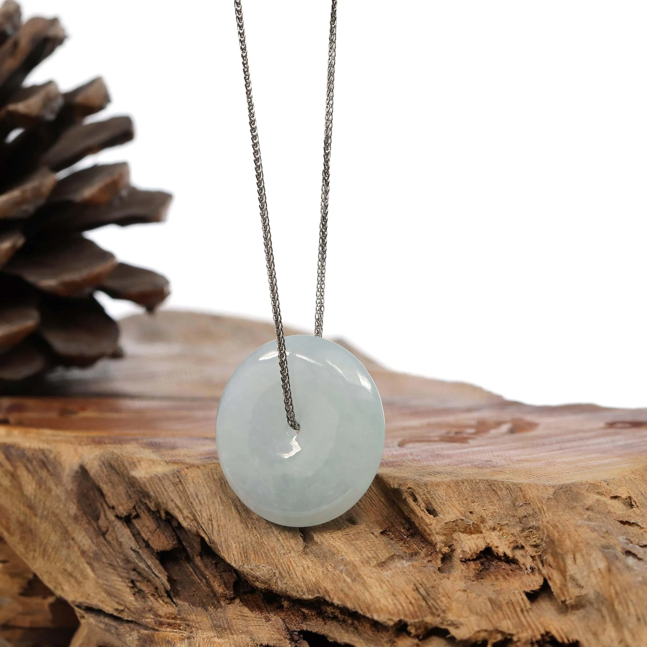 "Good Luck Button" Necklace Ice Lavender Green Jadeite Jade Pendant Necklace