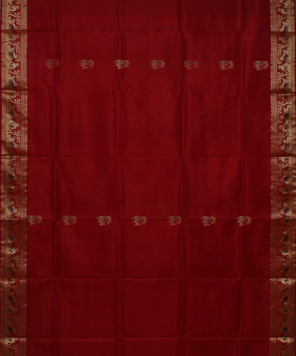 Rani red dual shaded handwoven meenakari baluchari silk saree