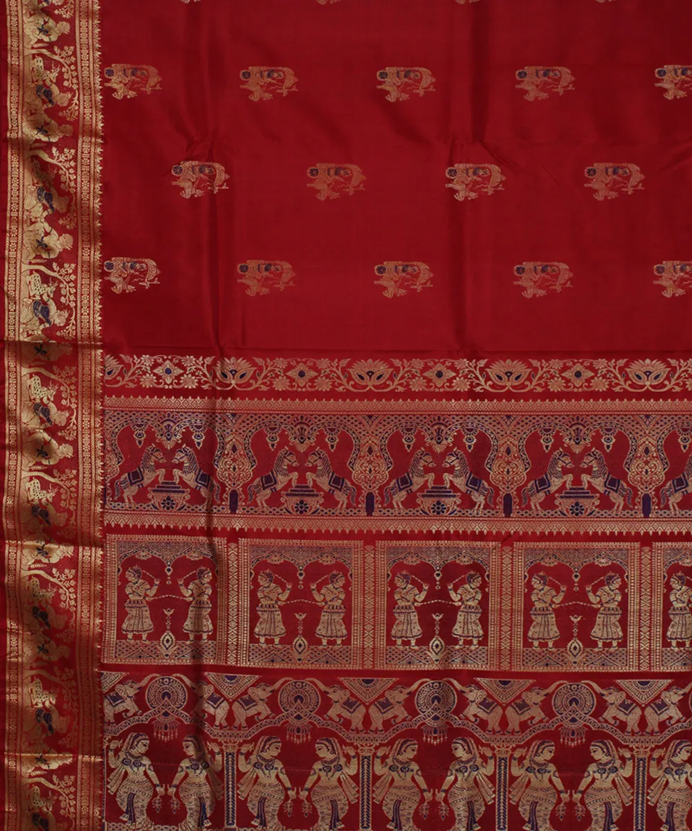 Rani red dual shaded handwoven meenakari baluchari silk saree