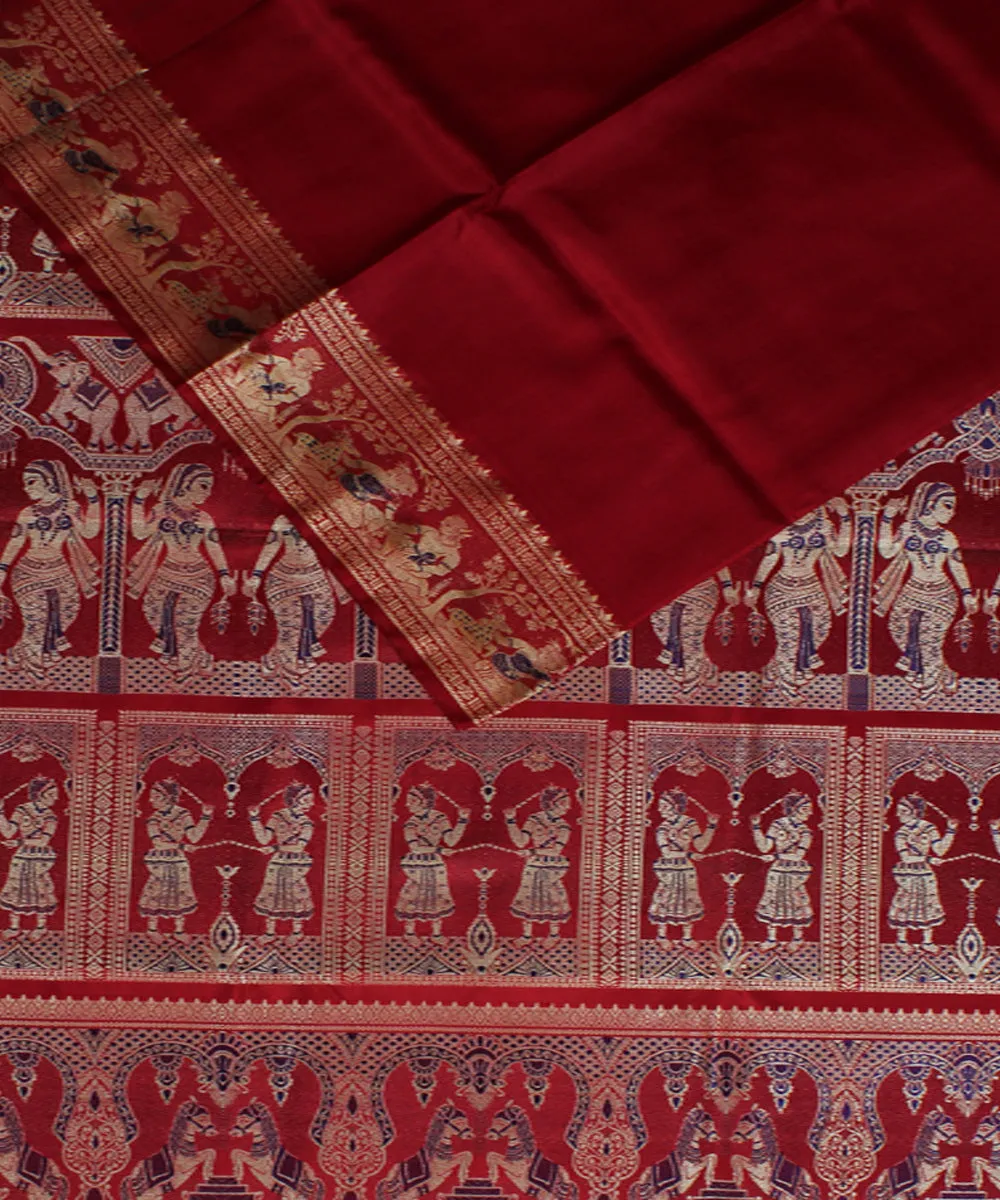 Rani red dual shaded handwoven meenakari baluchari silk saree