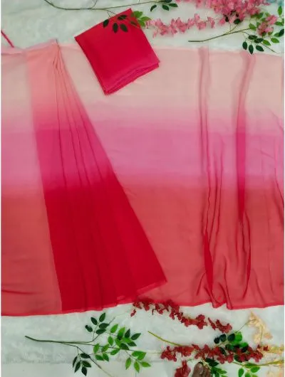 Red Georgette Digital Print Stitched Readymade Sari