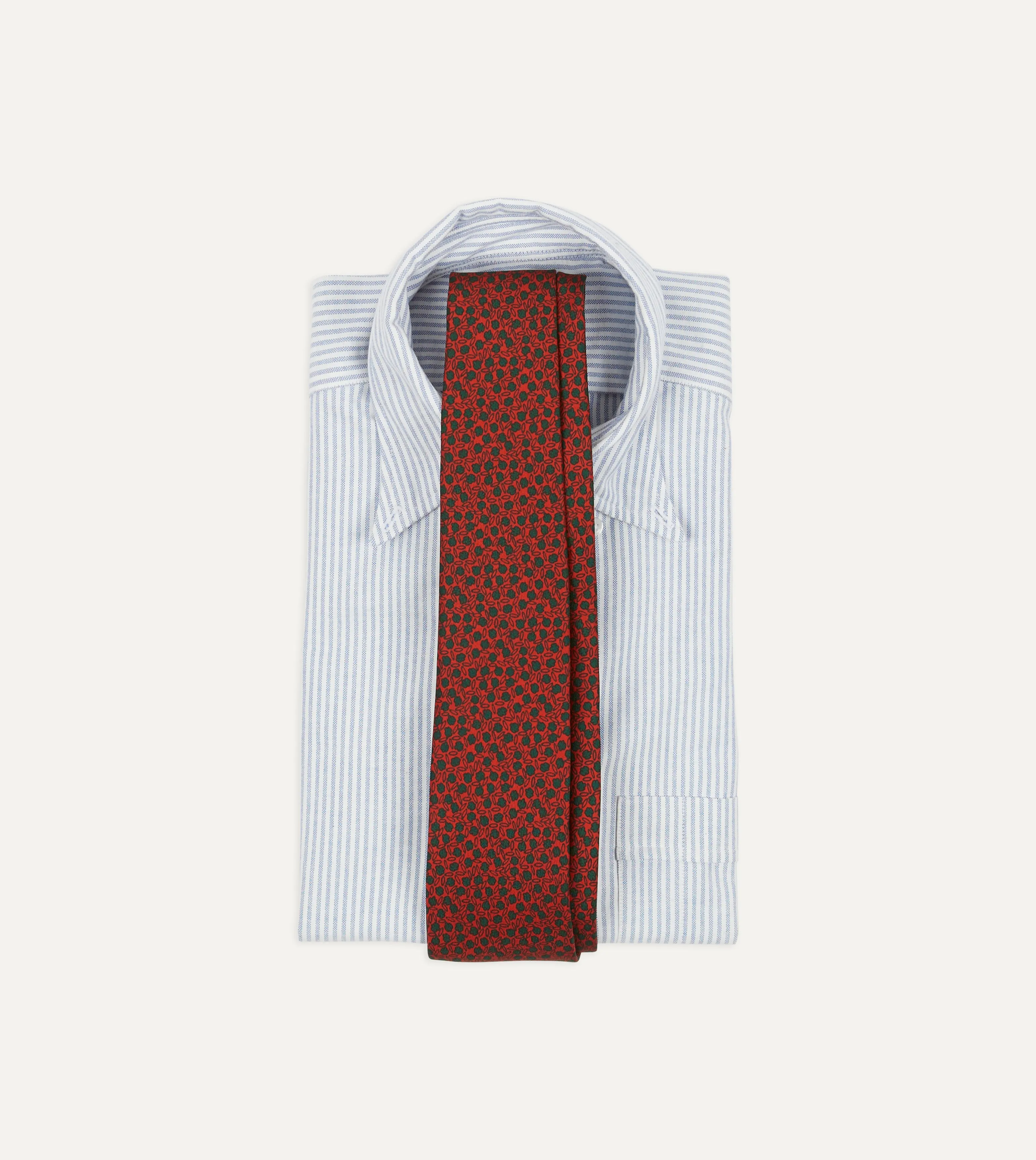 Red Mini Leaves Print Foulard Silk Self Tipped Tie