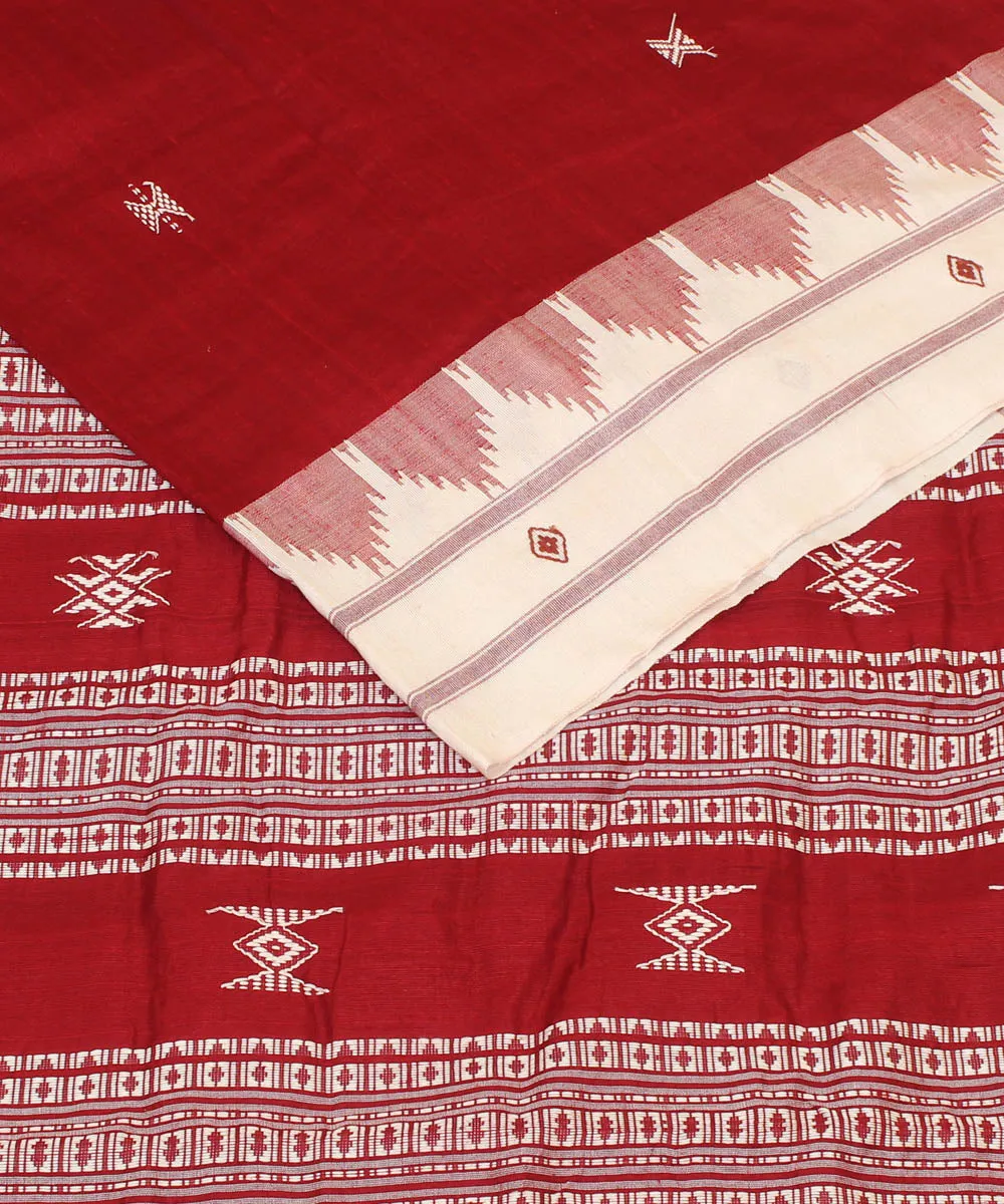 Red offwhite tussar silk handwoven kotpad saree