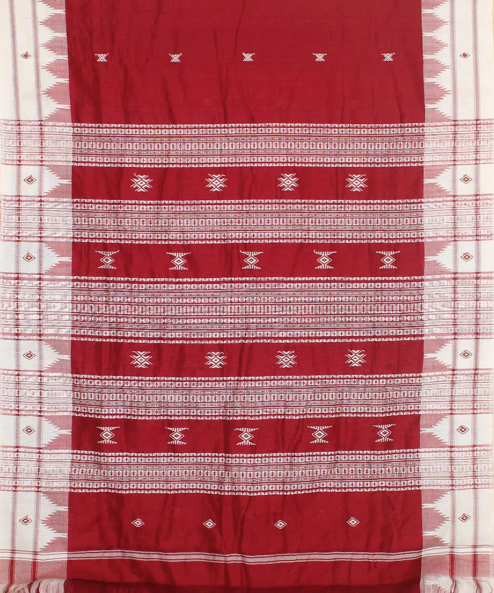 Red offwhite tussar silk handwoven kotpad saree