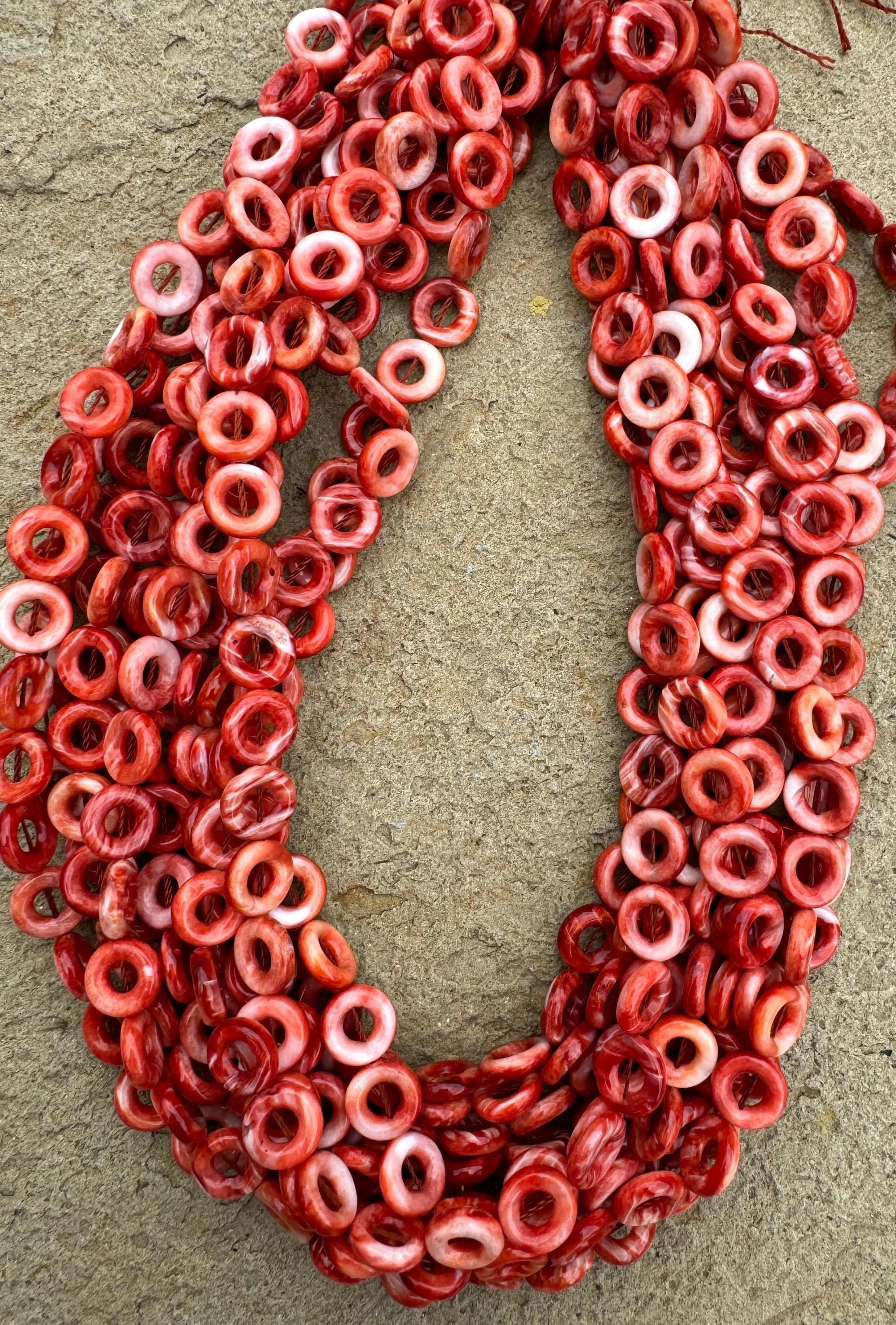 Red/Rust Spiny Oyster 10mm Donut Beads, (16 Inch Strand)