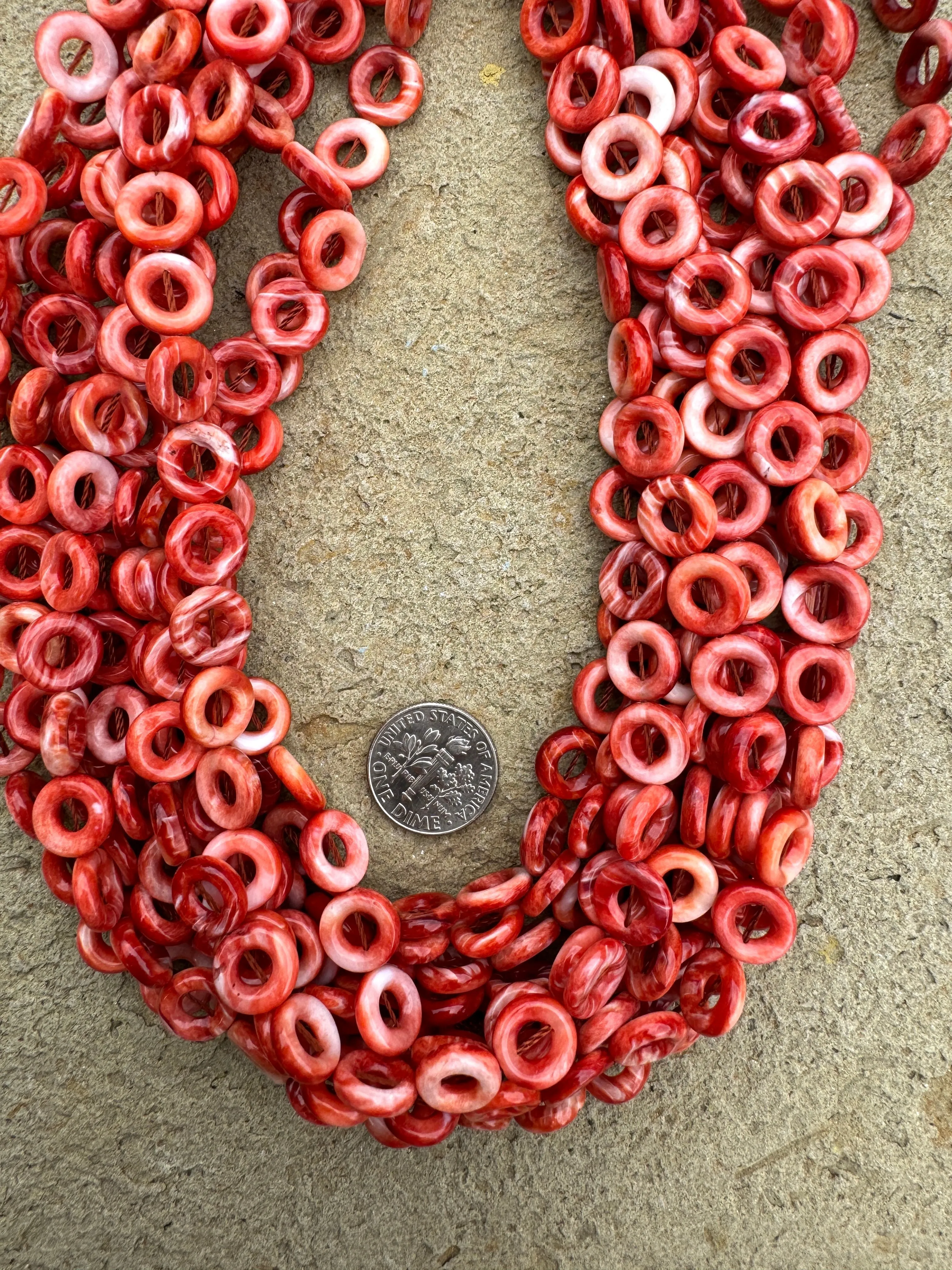 Red/Rust Spiny Oyster 10mm Donut Beads, (16 Inch Strand)