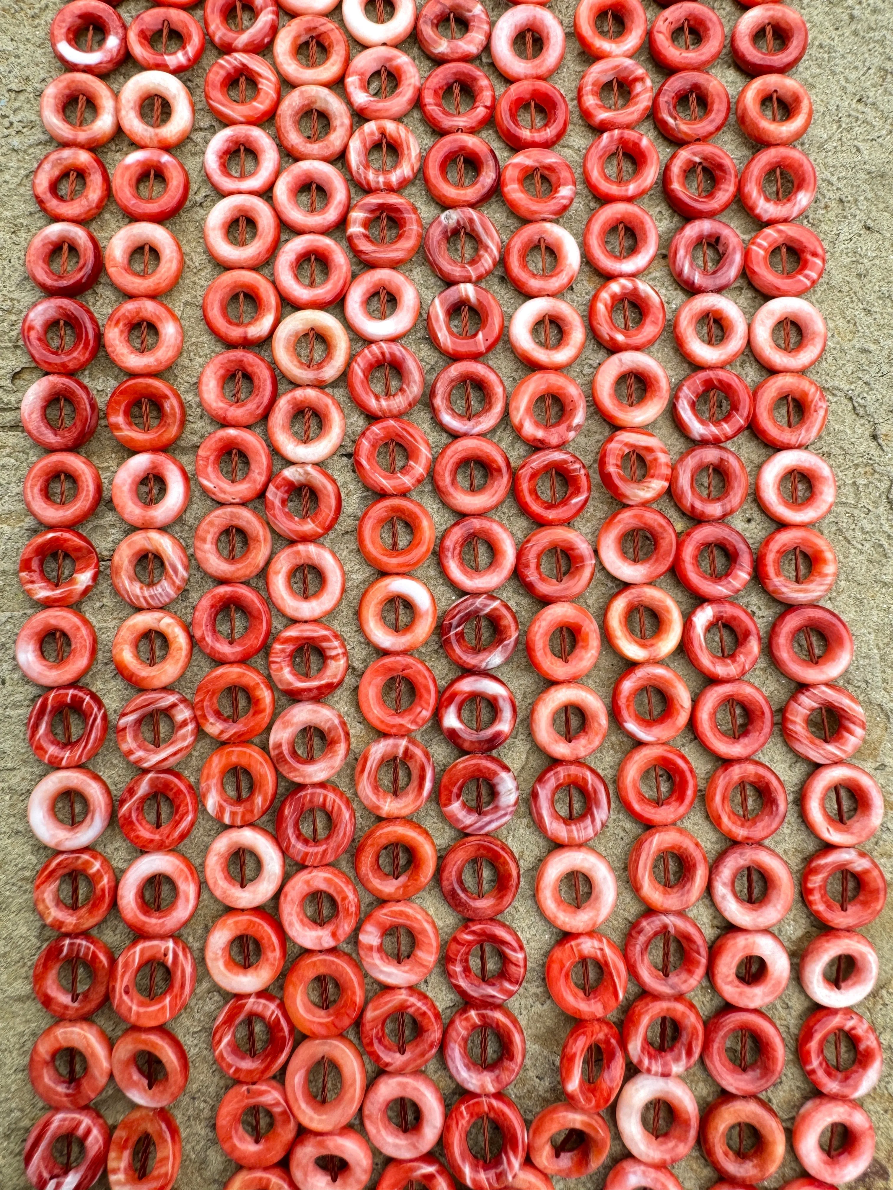 Red/Rust Spiny Oyster 10mm Donut Beads, (16 Inch Strand)