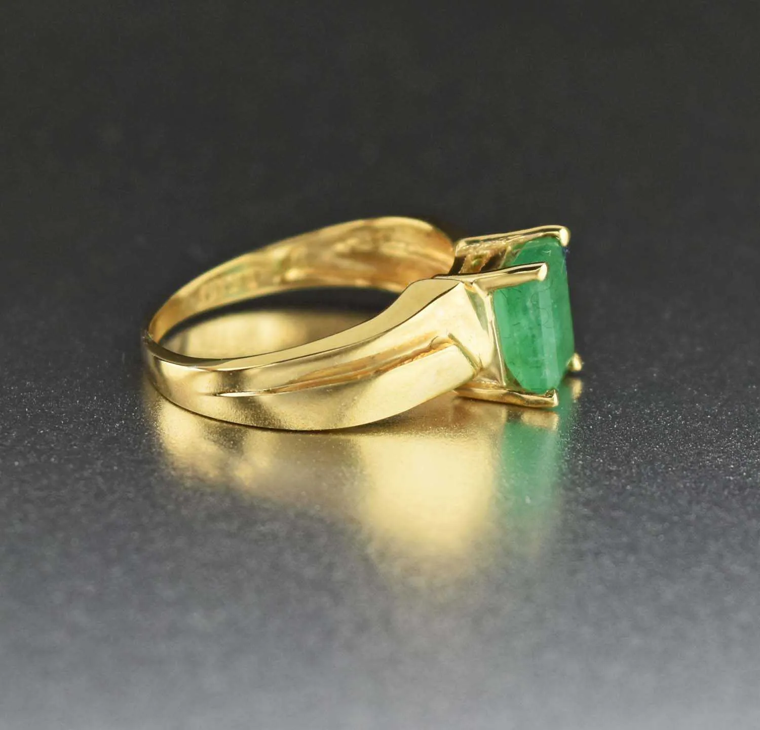 Retro 14K Gold Vintage Emerald Ring, Art Deco Style