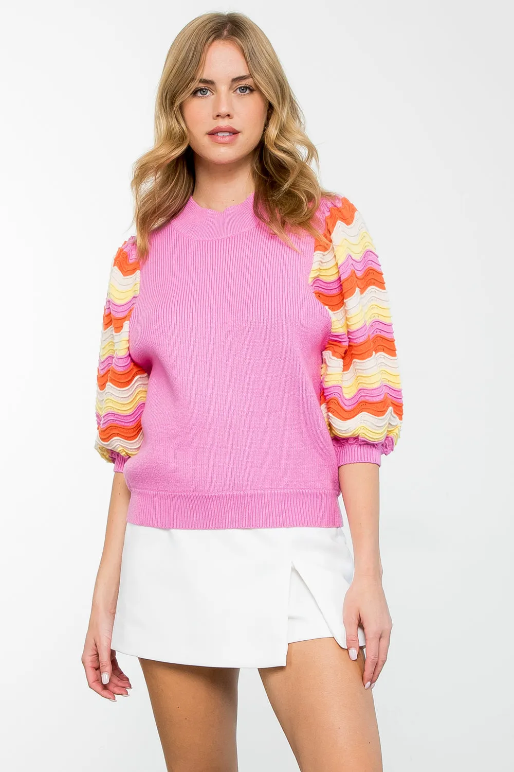 Rib Knit Mid Sleeve Sweater